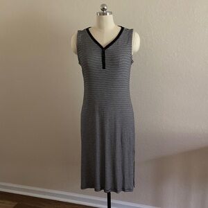 Talbots Black and White Striped Henley T-shirt Midi Dress